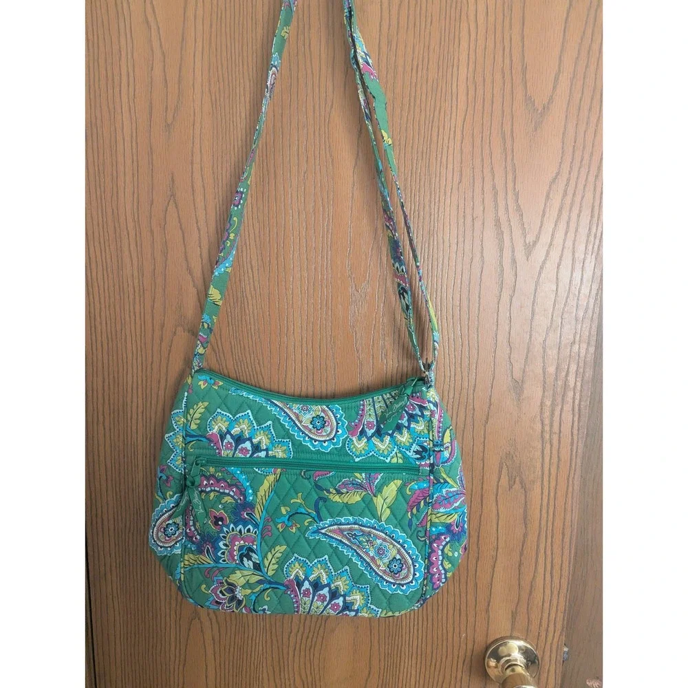 Vera Bradley Retired Emerald Paisley Quilted Cotton Crossbody Bag Green Multi